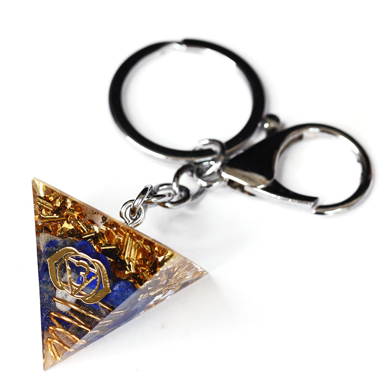 Natural crystal pyramid keychain