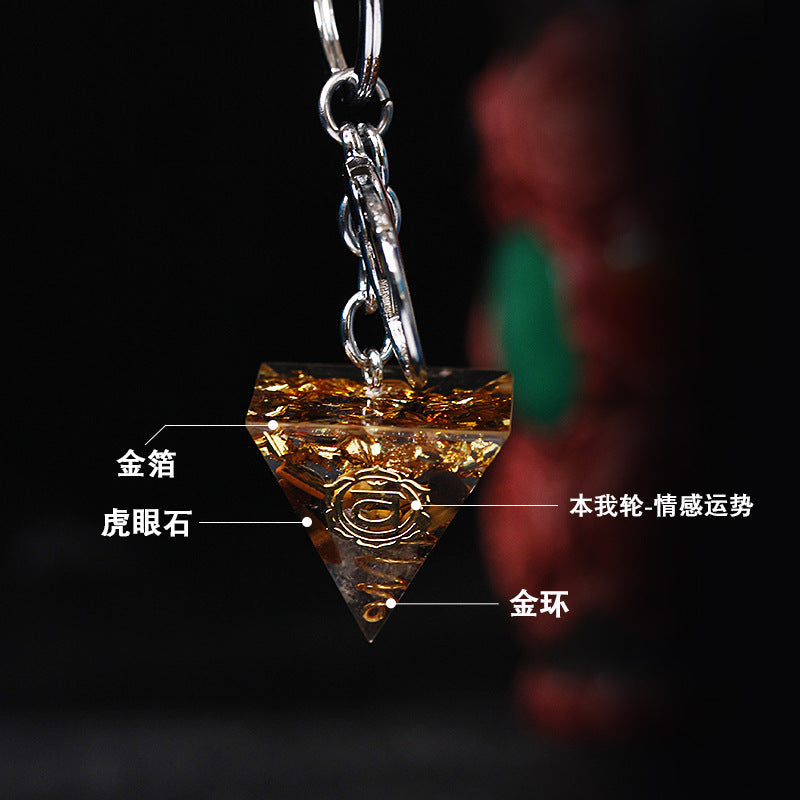 Natural crystal pyramid keychain