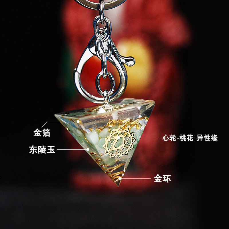 Natural crystal pyramid keychain