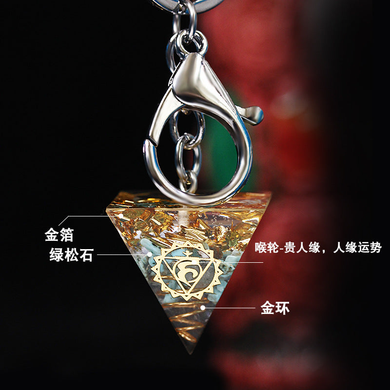 Natural crystal pyramid keychain