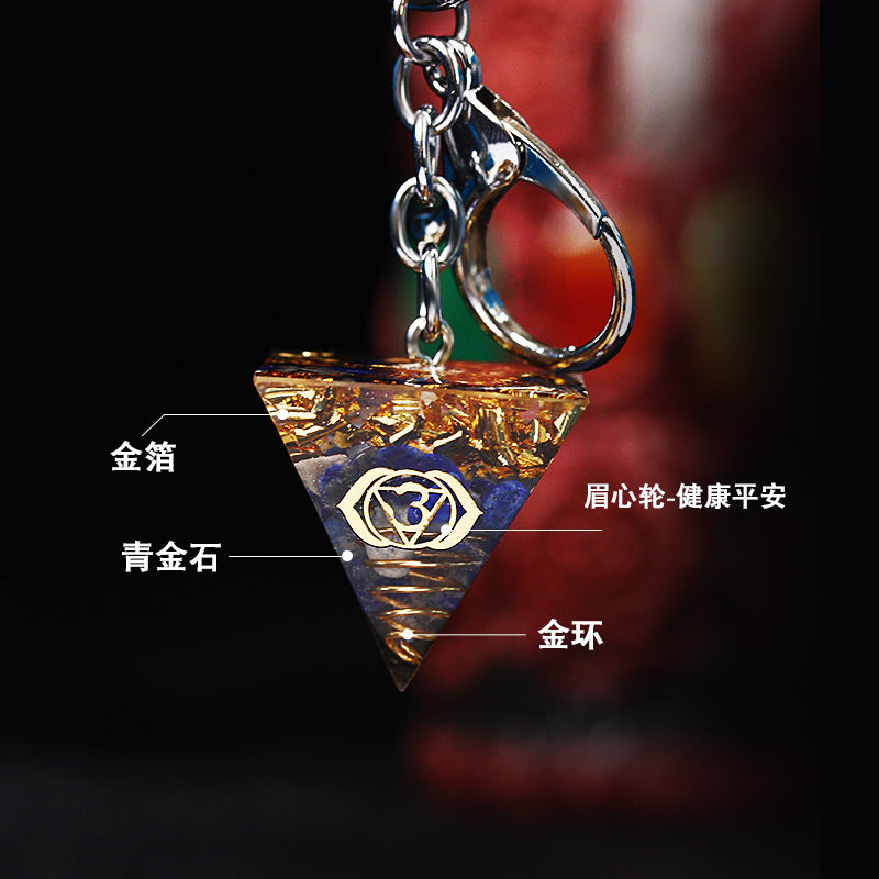 Natural crystal pyramid keychain