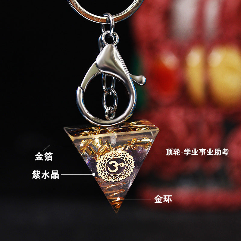 Natural crystal pyramid keychain