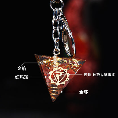 Natural crystal pyramid keychain